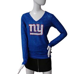 Touch by Alyssa Milano New York Giants V-Neck Acid Wash Thermal Tee Size L Blue